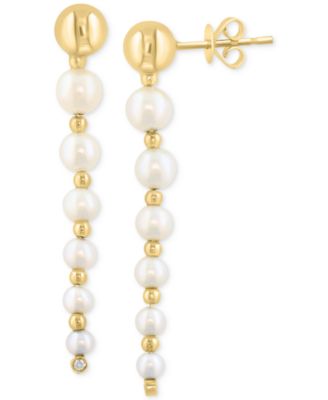 EFFY&reg; Cultured Freshwater Pearl (2-1/2 - 5mm) & Diamond Accent Linear Drop Earrings in 14k Gold