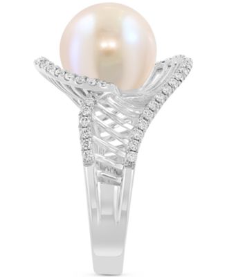 EFFY&reg; Cultured Freshwater Pearl (11mm) & Diamond (1/3 ct. t.w.) Statement Ring in 14k White Gold