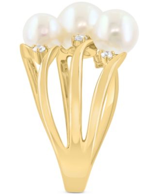 EFFY&reg; Cultured Freshwater Pearl (5-1/2 - 7mm) & Diamond (1/8 ct. t.w.) Statement Ring in 14k Yellow Gold
