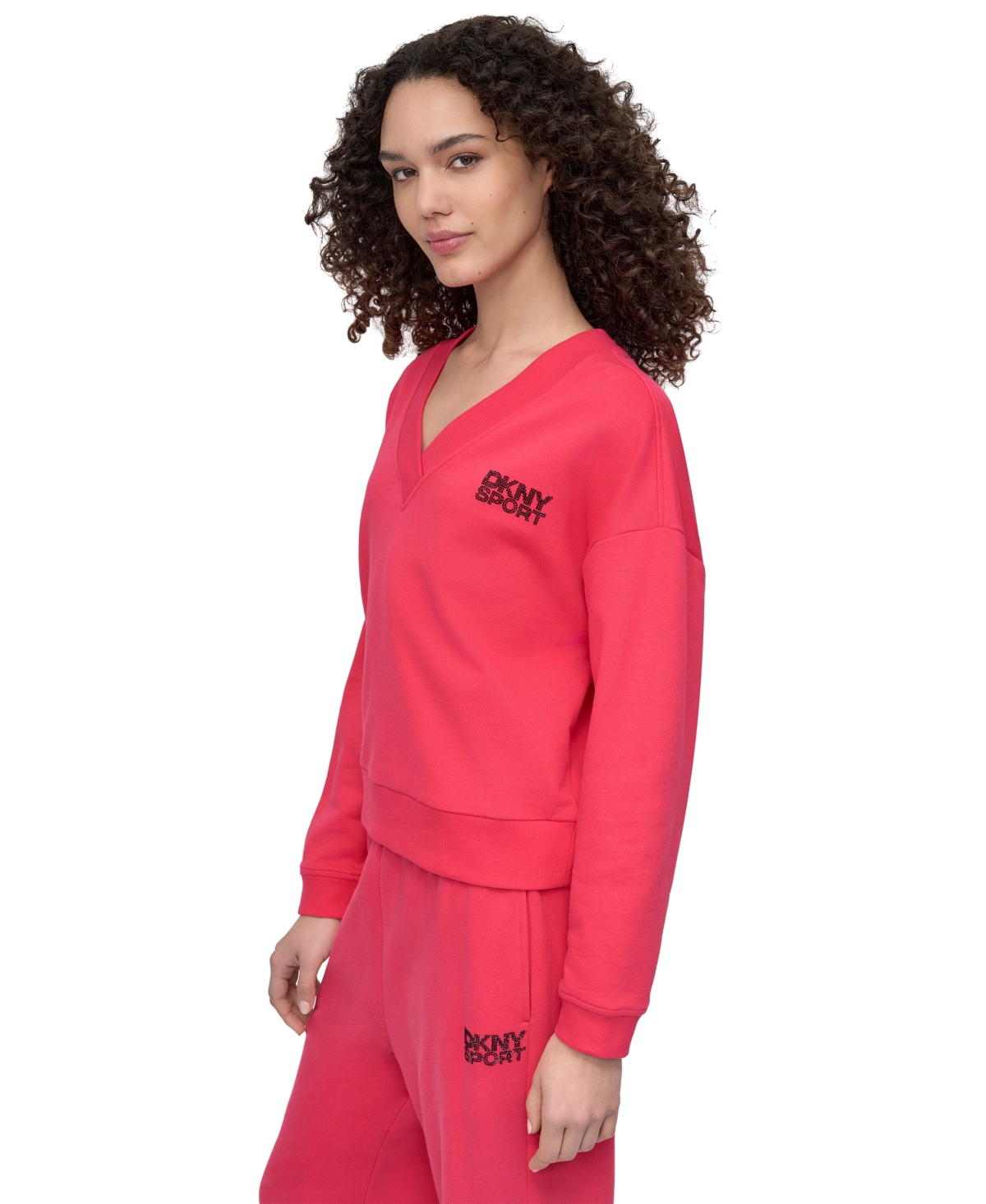 Dkny Sport Women's Rhinestone-logo V-neck Pullover Top