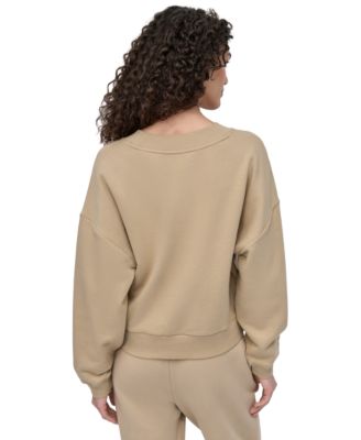 Women's Rhinestone-Logo V-Neck Pullover Top