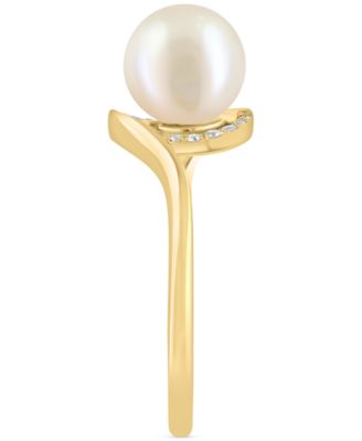EFFY&reg; Cultured Freshwater Pearl (7-1/2mm) & Diamond (1/20 ct. t.w.) Swirl Ring in 14k Yellow Gold