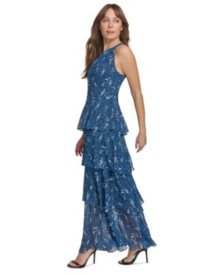 Women's Printed Halter Tiered Maxi Dress