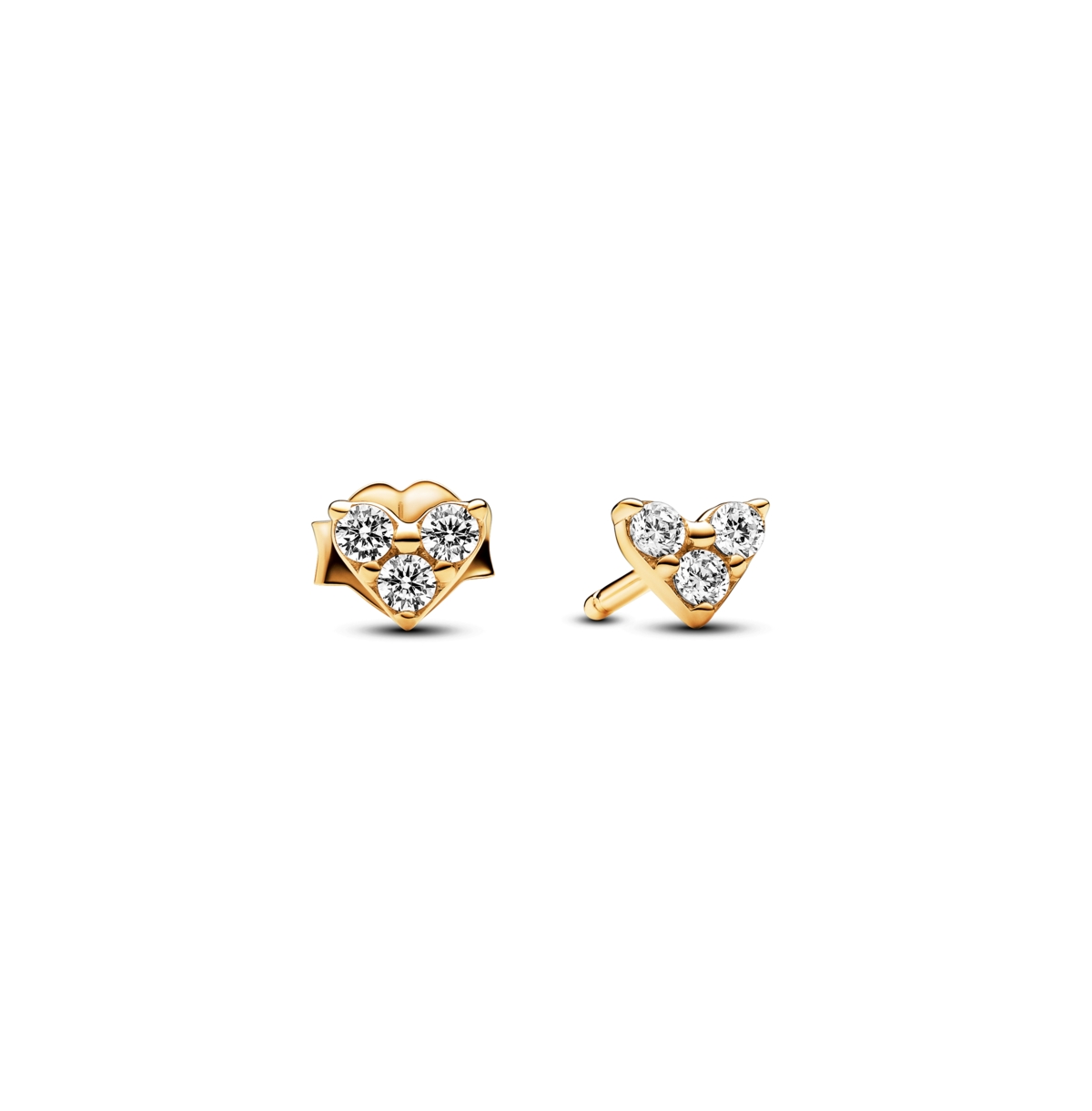 Gold-Plated Triple Stone Heart Stud Earrings - Gold