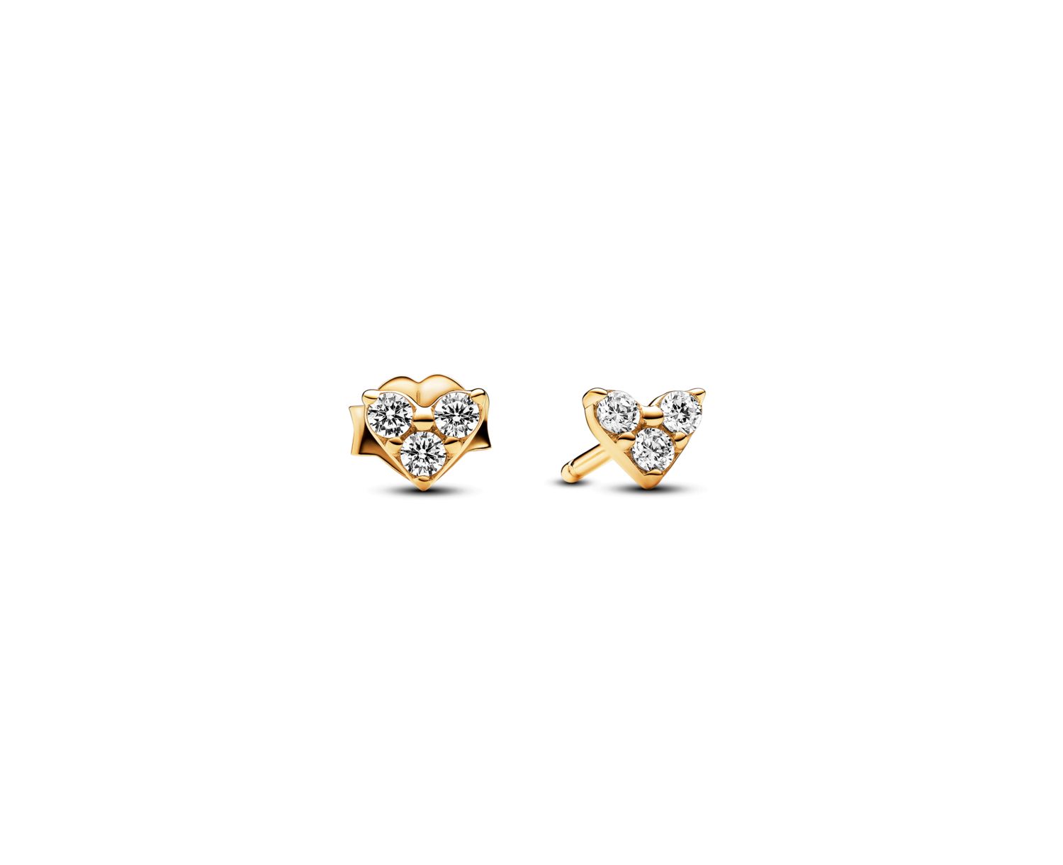 Gold-Plated Triple Stone Heart Stud Earrings