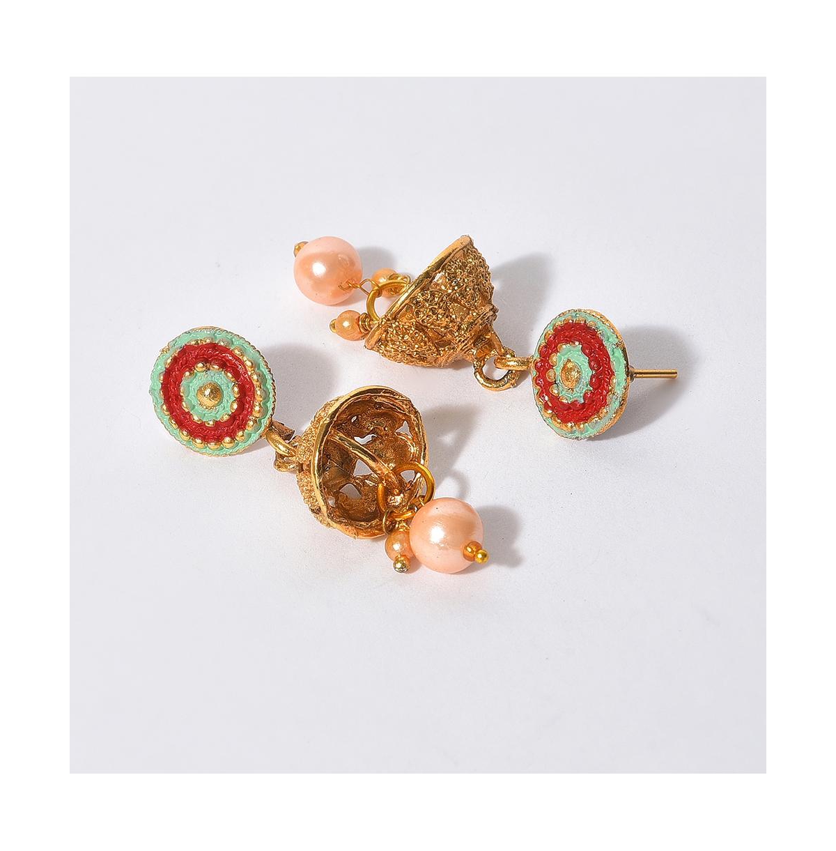 Sohi Gold-plated Blue Stone Studded Beaded Jewellery Set In Red