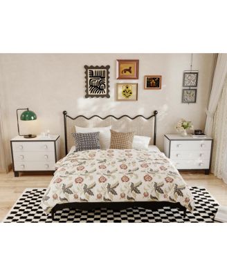 Bedside table with three drawers, side table with square handles, white wooden end table, suitable for bedrooms, living rooms, offices