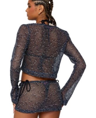 Women's Idra Crochet Net Tie Front Top