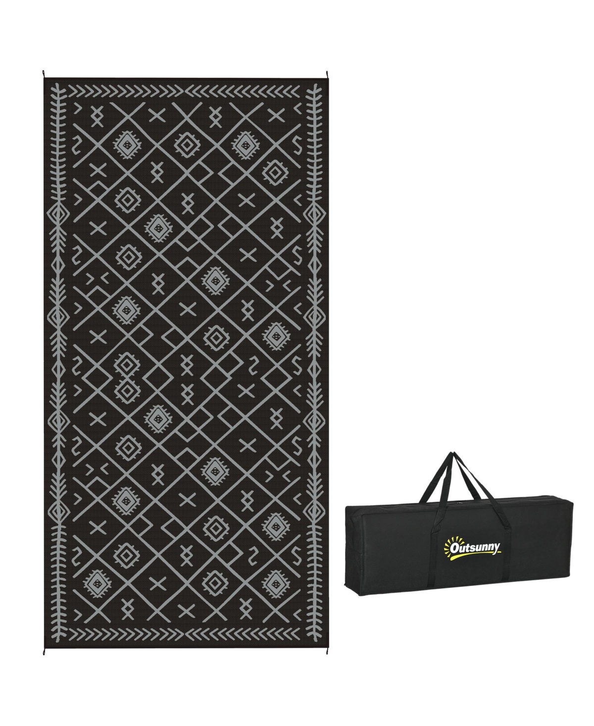 Outdoor Rug, 9' x 18' Floor Mat, Rhombus - Black and brown rhombus