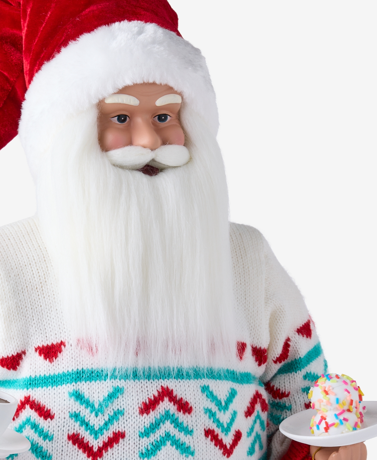 Holiday Lane Whimsy Caucasian Santa In Sweater With Coffee, Macy's Exclusive