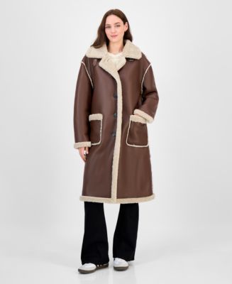 Maralyn & Me Juniors' Long Faux-Shearling-Trimmed Coat - Macy's