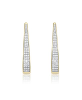 14K Gold Plated Cubic Zirconia Pave Oblong Oval Hoop Earrings