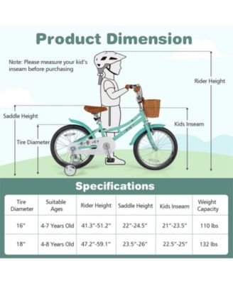 16/18 Inch Kids Bike with Training Wheels, 2 Brake System, and Adjustable Seat for Ages 4-8