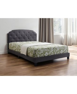 Chic Tufted Linen Bed with Nailhead Accents – Stylish Bedroom Furniture