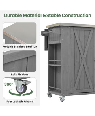 Fir Wood Outdoor Kitchen Island with Stainless Steel Top