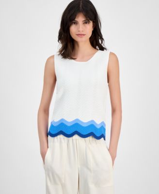 T Tahari - Women's Crewneck Striped-Hem Sleeveless Sweater