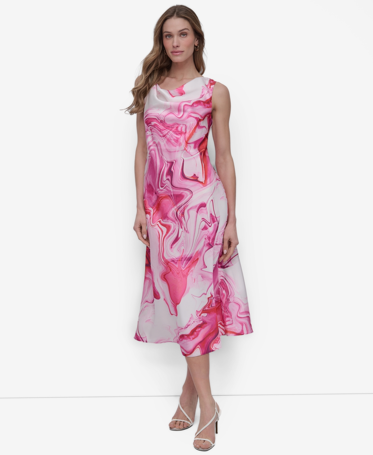 Shop Dkny Women's Printed Cowlneck Sleeveless Midi Dress