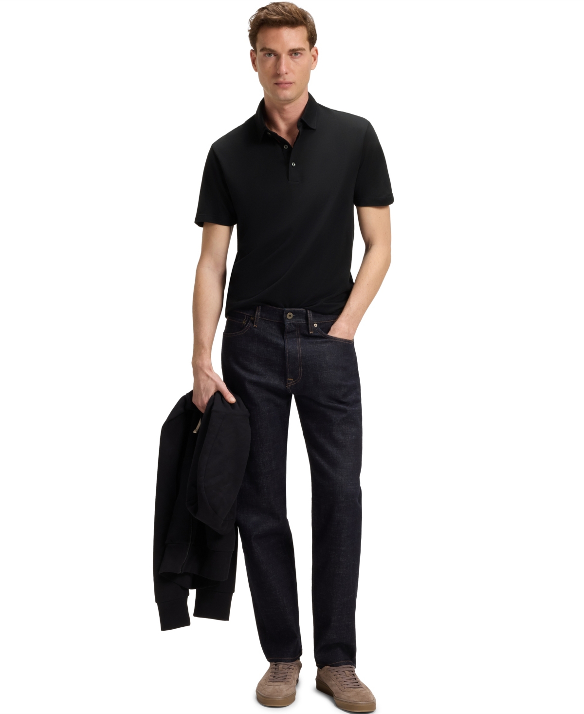 Hugo Boss Regular-fit Knit Polo Blended With Cotton In Black