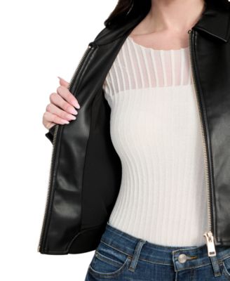 Women's Faux-Leather Zip-Front Bomber Jacket