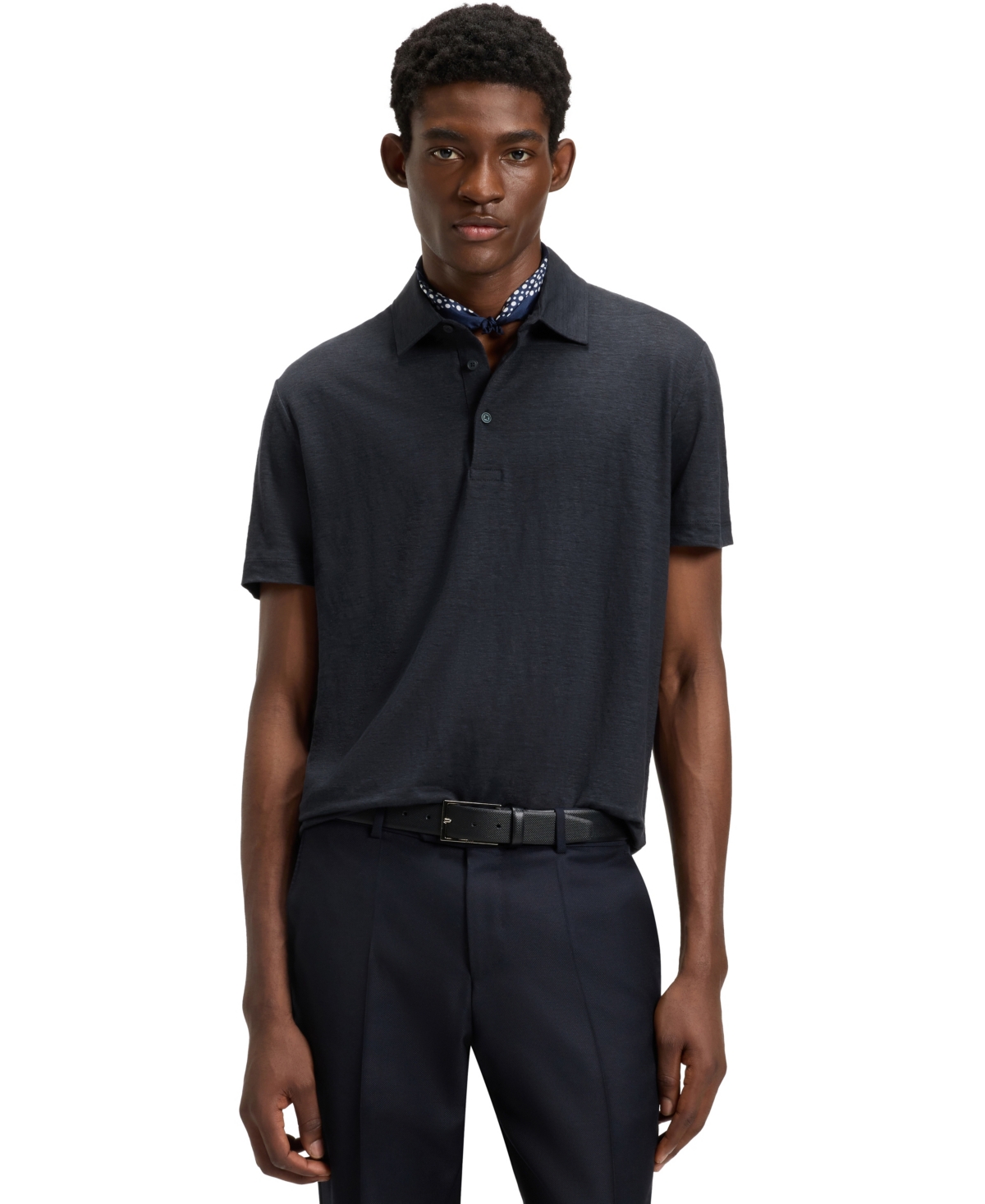Hugo Boss Regular-fit Knit Polo Blended With Cotton In Black