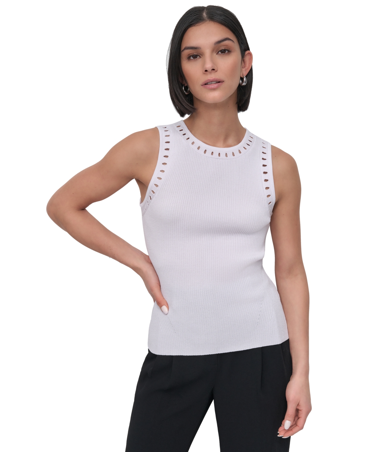 Petite Knit Sweater Tank Top - White