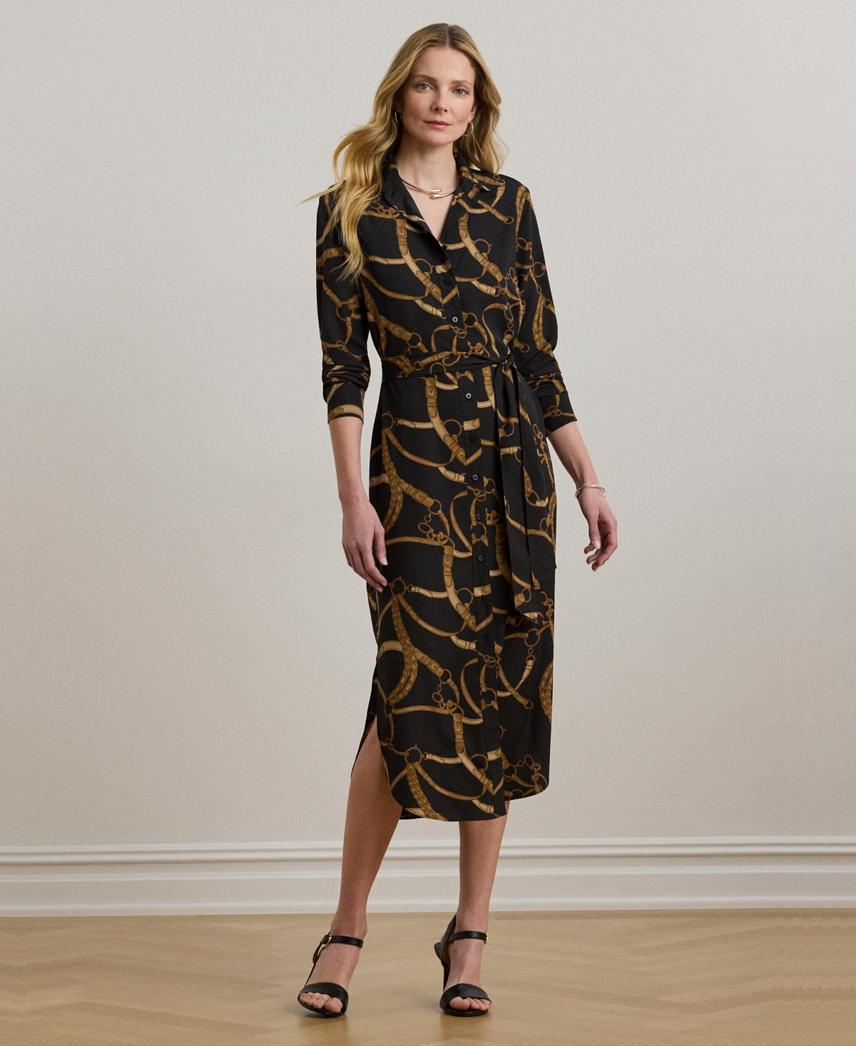 Ralph Lauren Women's Belting-print Crepe Shirtdress In Multi