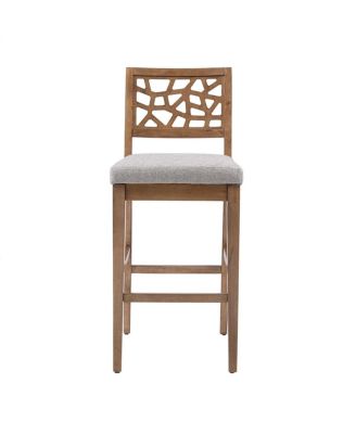 Set of 1 Counter Height Stool with Upholstered Seat, Cracked Ice Back Oak Veneer for Kitchen Island or Dining Room