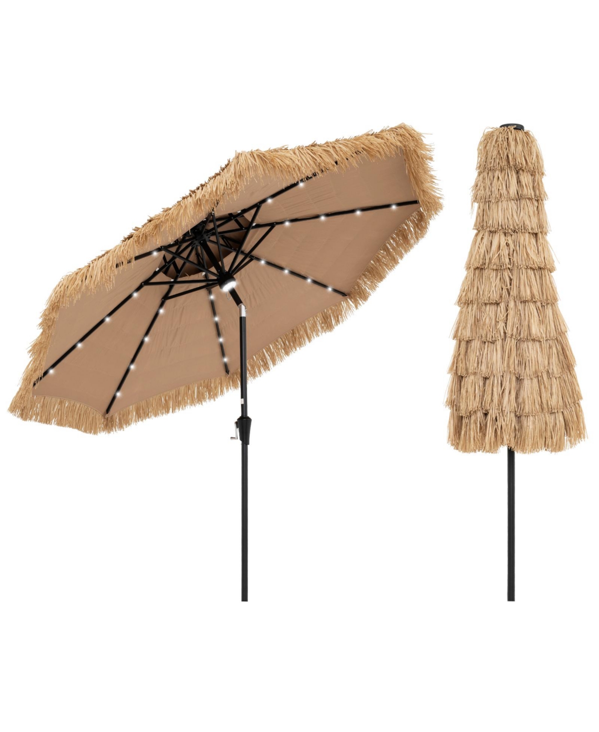 7 Ft Hawaiian Style Umbrella Sun-proof Thatched Patio Tiki Umbrella w/8 Ribs - Brown