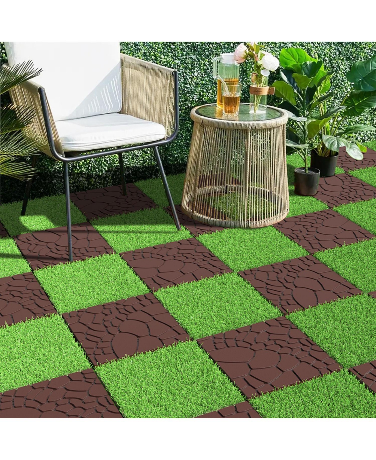 12" Patio Deck Tiles, Diy interlocking, 44pcs Red Brown - Red+brown