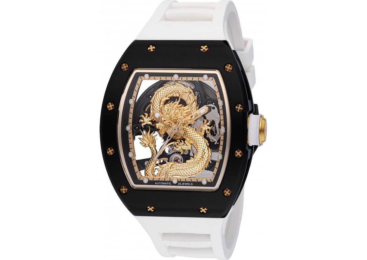 Men's 49013 S1 Rally Automatic 3 Hand Black Dial Watch - White