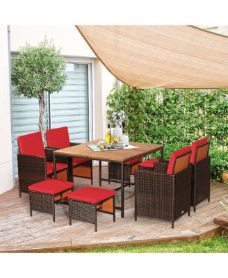 9PC Rattan Wicker Patio Dining Set Outdoor Furniture Set w/ Cushion