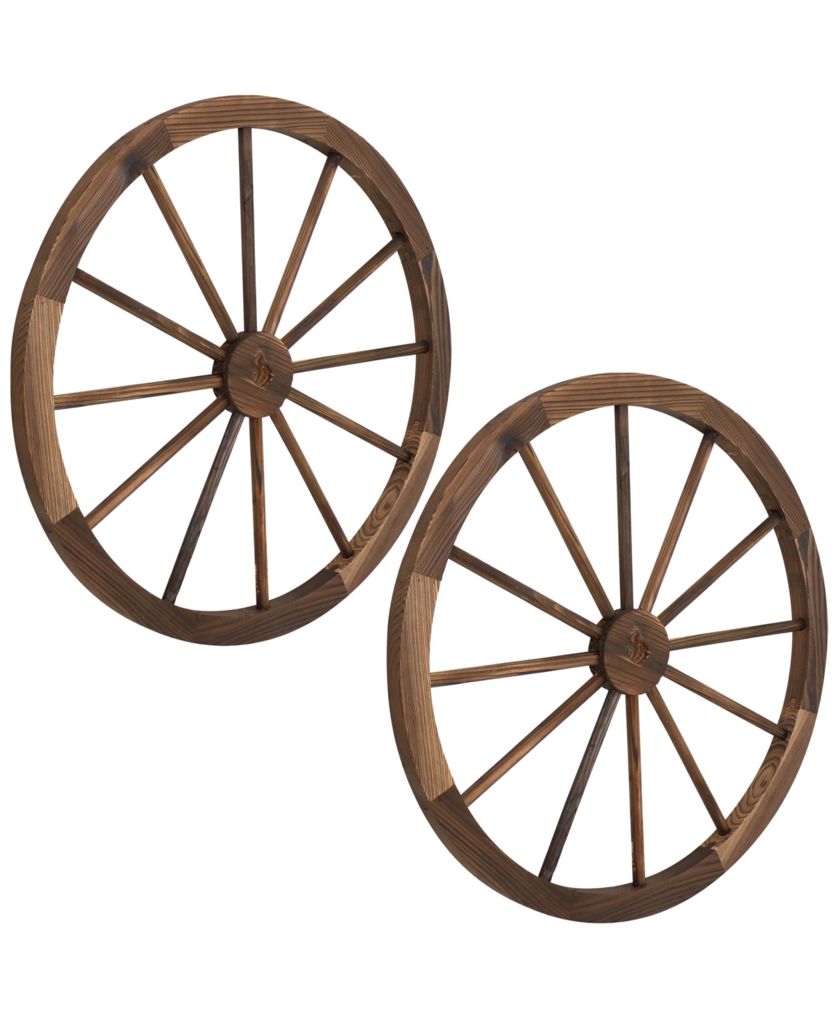 29-Inch Decorative Fir Wood Wagon Wheel - Rustic Western Indoor and Outdoor Decor - Natural - Set of 2 - Natural