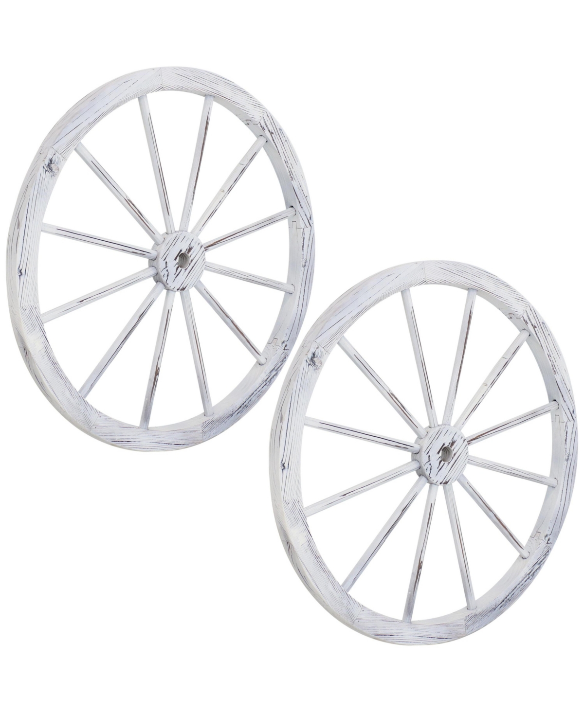 Indoor/Outdoor Wooden Rustic Western Style Wagon Wheel Yard Landscape Porch Patio Decor - 30&#x22; - White