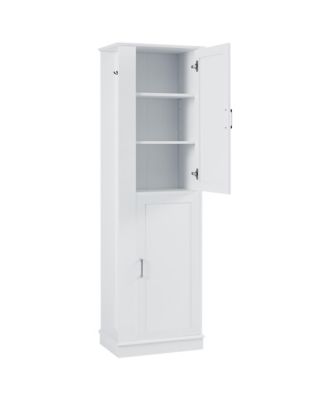 Tall Bathroom Storage Cabinet, Freestanding Storage Cabinet with Hook and Adjustable Shelf, MDF Board, White