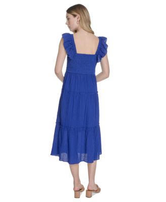 Women's Square-Neck Ruffle-Strap Smocked Dress