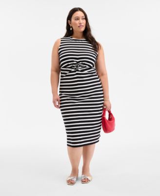 On 34th - Trendy Plus Size Striped Knot-Front Knit Midi Dress