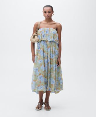 MANGO - Women's Gathered Waist Floral-Print Dress