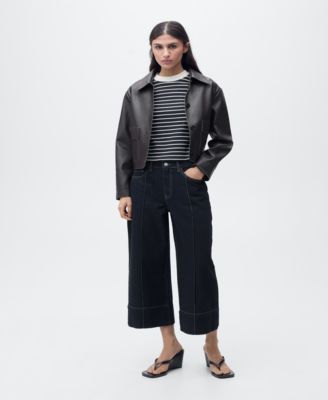 MANGO - Women's Seam Detail Wideleg Cropped Jeans