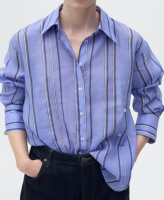 MANGO Women's Multi-Position Closure Striped Shirt