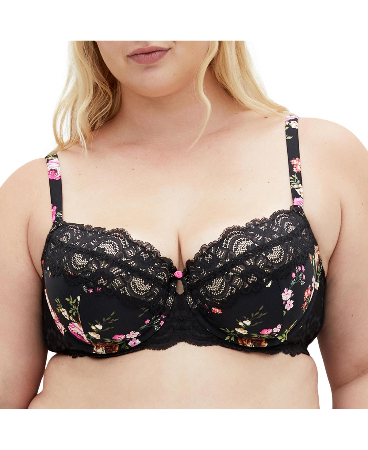 Plus Size Arcadia Uplift Print Bra - Black floral print