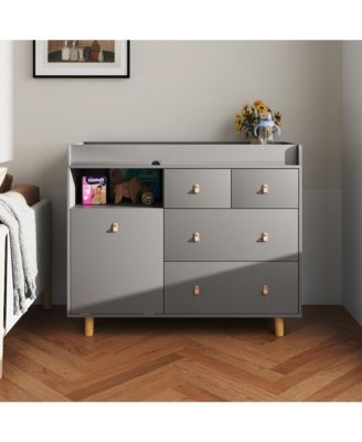 Diaper Table with 4 Drawers, Baby Changing Station with Storage Compartments