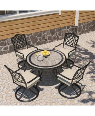 48 inch Aluminum Ceramic Tile Top Round Dining Table with Umbrella Hole