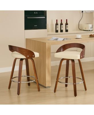 2-Pc. Wood Cushioned Low-Back 24.8'' Swivel Counter Height Stools