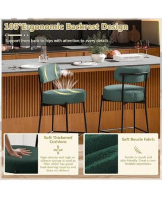 Set of 2,Metal/Fabric, 24 Inches Modern Counter Height Bar Stools with Curved Back, Upholstered Boucle Barstools for Kitchen Island, Cafe