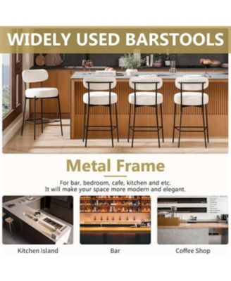 Set of 2,Metal/Fabric, 24 Inches Modern Counter Height Bar Stools with Curved Back, Upholstered Boucle Barstools for Kitchen Island, Cafe