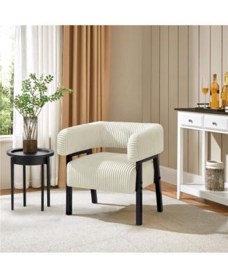 1 Pc Corduroy Upholstered, Engineered Wood Frame U-Shaped Backrest, Pocket Coil Seat Barrel Accent Chair