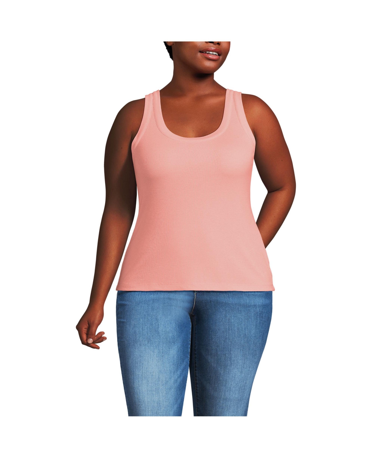 Plus Size Drapey Rib Fitted Tank Top - Sunset coral pink