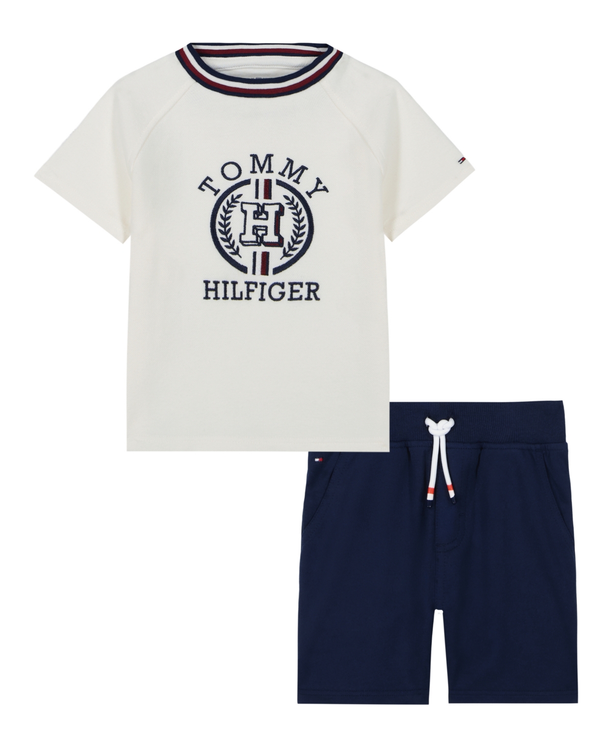 Tommy Hilfiger Toddler Boys 2-piece Signature Raglan T-shirt And French Terry Shorts Set In White