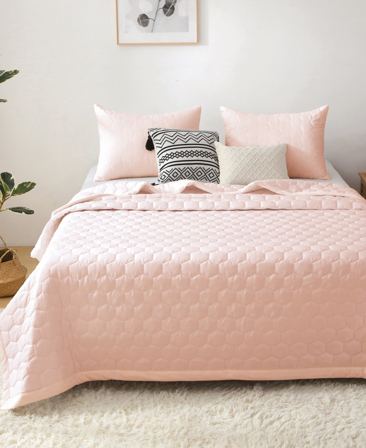 St. James Home Mini Honeycomb Down Alternative Blanket Set, Twin In Pink