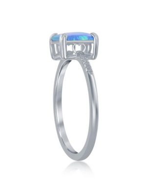 Sterling Silver Square Blue Synthetic Opal Beaded Band Ring